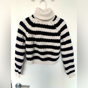 Black and White Striped Knit Turtleneck
